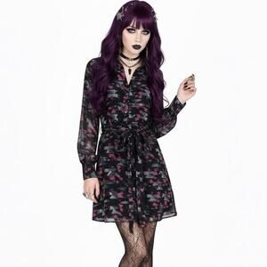 Kirna Zabete Target Button Down Shirt Dress Womens XS Balloon Sleeve Whimsygoth